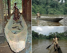 Pygmy pirogues and canoes, construction and use