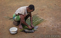 Weaving a pygmy mat