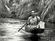 Pygmy pirogue on a river (Baka Pygmies, Gabon)